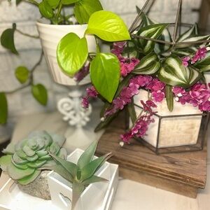 Rustic Wood Pot Hanging Plant Planter Indoor or Outdoor Medal Design Decor